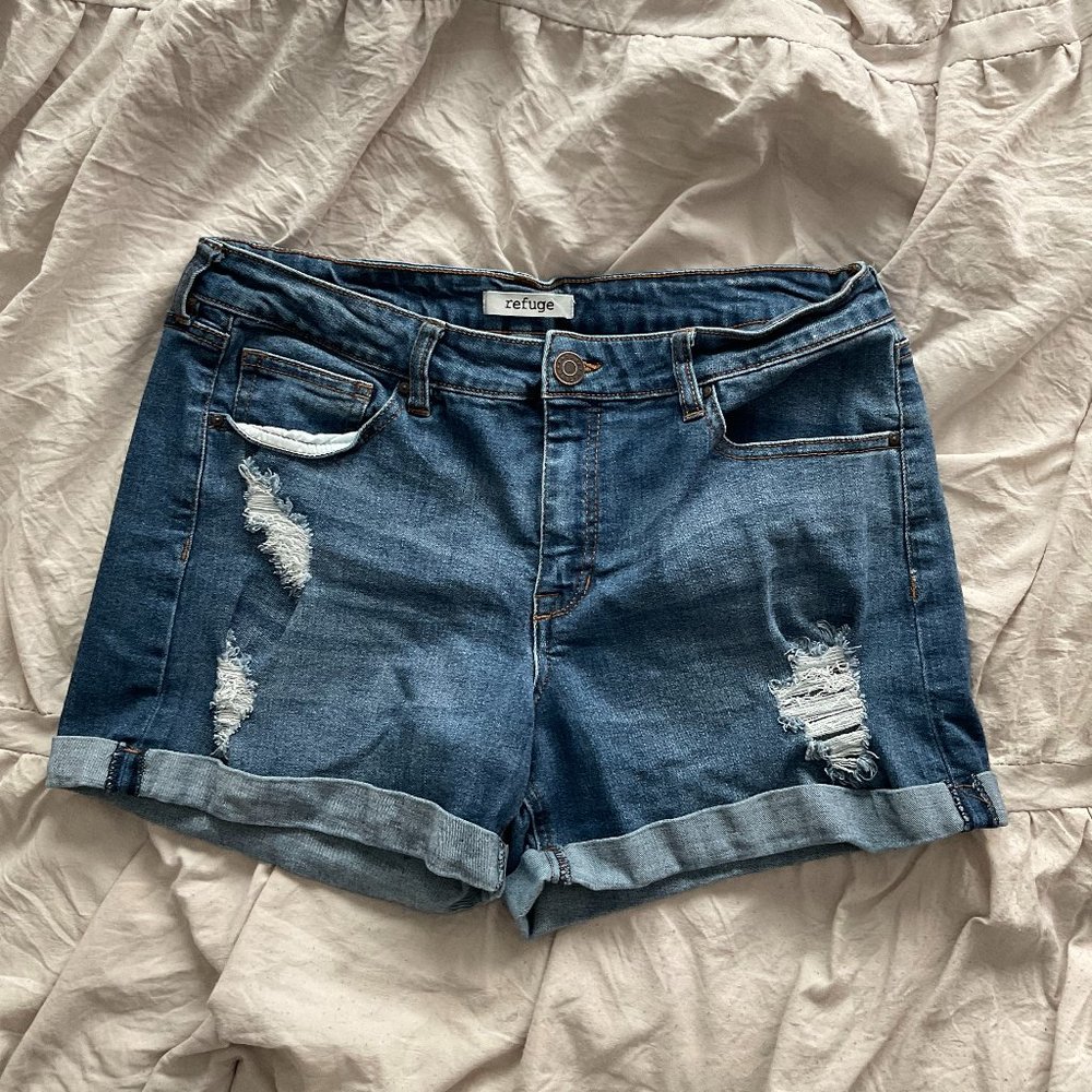Dark Wash Denim Cuffed Mid Rise Shorts | Charlotte Russe